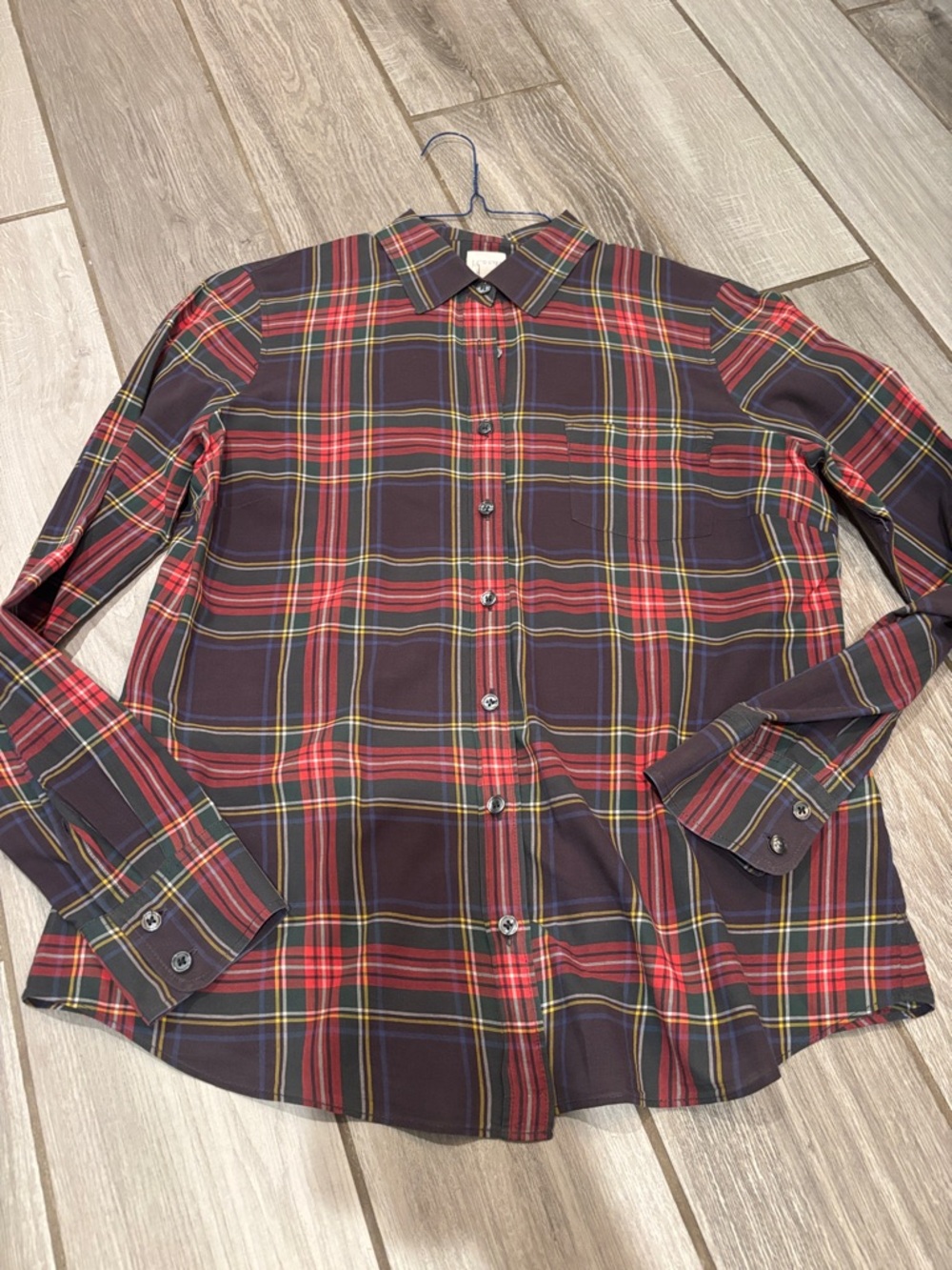 J. Crew Navy Plaid Button-Down Shirt with Red and Yellow Accents